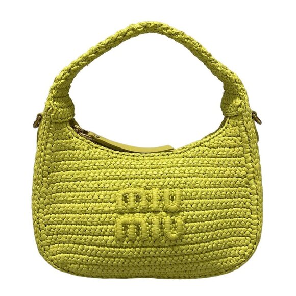 Auth miumiu - Yellow Green Straw Handbag - Picture 1 of 15